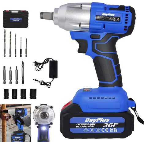 Clé à Chocs Sans Fil Brushless 21V, 420Nm Boulonneuse a Choc Electrique avec Batterie 6.0Ah, Visseuse à Chocs électriques, Charge Rapide, avec 4 Douilles à Chocs 14-17-19-22 mm (1/5)