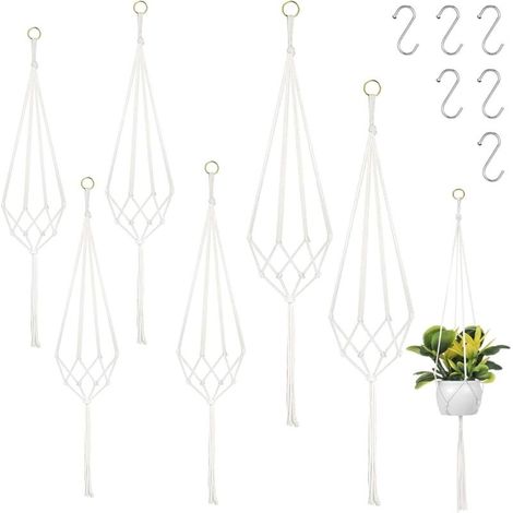 Set of 6 Macrame Hanging Hangers, Indoor and Outdoor Hangers, 60 cm, 80 cm, 100 cm, with 6 S Hooks for Indoor, Ceiling, Balcony, Wall Decoration and Outdoor (1/5)
