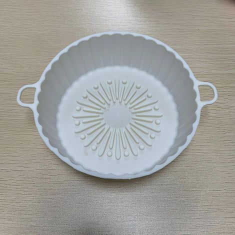 3-teiliges Set Silikon-Topf, Silikon-Korb, wiederverwendbare Friteusen-Einlagen, hitzebeständige, antihaftbeschichtete runde Silikon-Backform, Zubehör für Heißluftfritteusen ST-4-beige