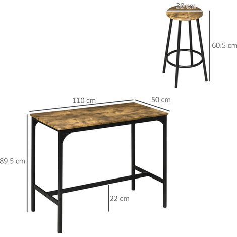 Ensemble de bar de style industriel 5 pièces (comprend une table haute et 4 tabourets, disponible en marron et noir) (1/5)