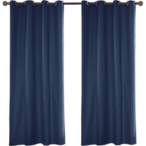 Paire de rideaux d'intérieur ou d'extérieur solides avec œillets - 137 x 275 cm - Bleu marine (1/5)