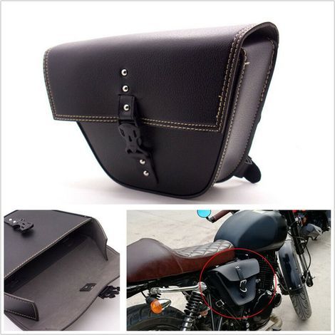 Tbest Sac à Selle côté en Cuir Synthétique Sac à Selle étanche Rangement Durable avec Boucle Rapide pour Les Vélos VTT Cafe Racer Universal Fit Gauche à Droite (Black) (1/5)