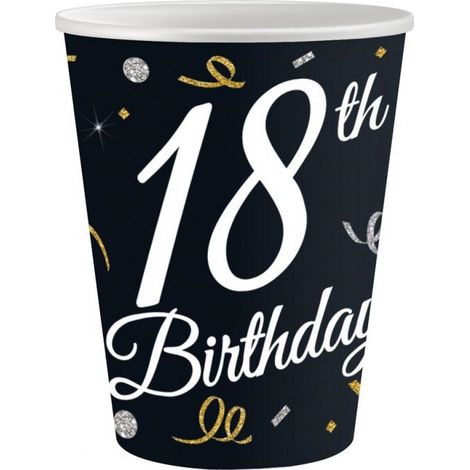 Bicchieri di carta per il 18° compleanno, 250 ml, confezione da 6 pezzi. (1/3)