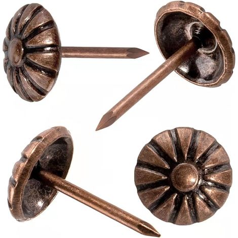 BEBUSINGOTO Clavos para tapicería, clavos para muebles, clavos decorativos para bricolaje, tachuelas de cobre rojo para tapicería (100 unidades) (1/5)