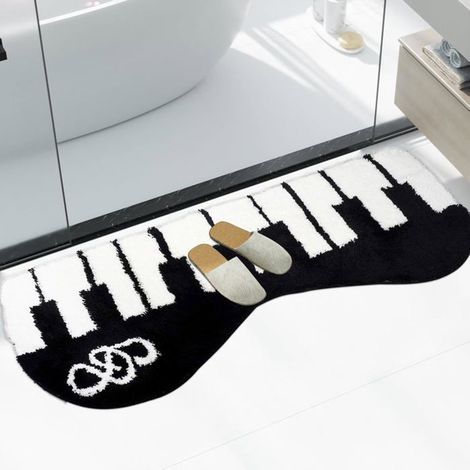 Non-Slip Washable Piano Pattern Bathroom Mat, Black and White, for Living Room (50x120cm)