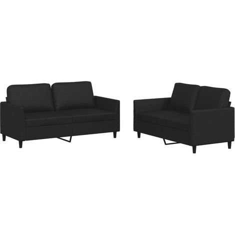 vidaXL Set di Divani 2 pz con Cuscini Nero in Similpelle (1/5)
