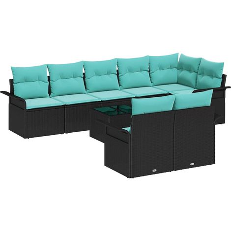 Gartensofa-set mit Kissen 9 pcs Schwarz Poly-Rattan vidaXL