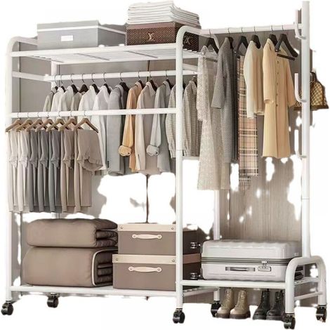 1 Étagère double, tubes métalliques, base renforcée, 6 roues, chambre, balcon (1/5)