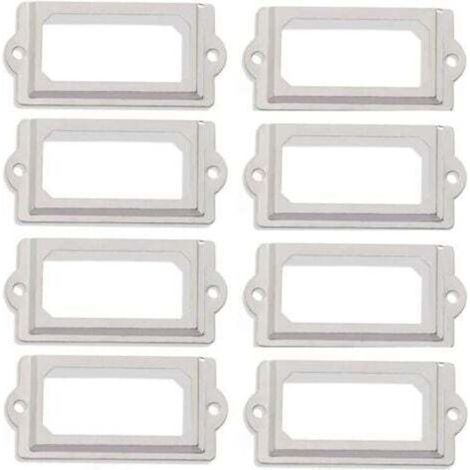 Set of 50 vintage white nickel metal label holders (60 x 17 mm) for library drawers (1/4)