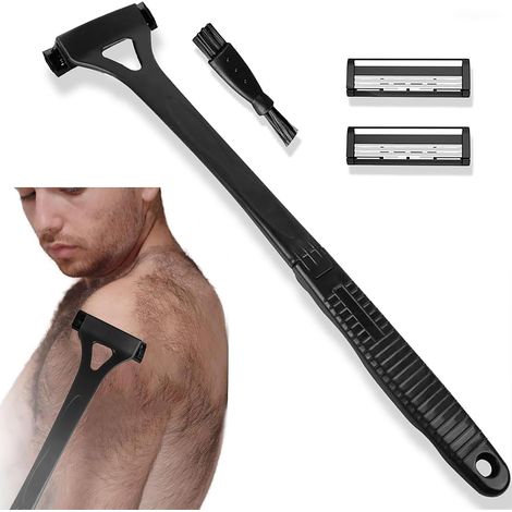 Rasoir Dos Homme Corps Tondeuse Hommes - Noir, 1 Pièce, épilateur les Poils du Body Men, Contient 2 Têtes de et Petite Brosse Nettoyage, Convient pour le Rasage des Jambes (1/5)
