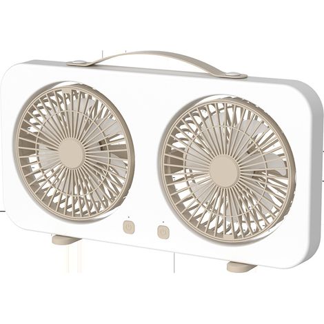 Ventilateur double tête – 5 vitesses – Silencieux – Batterie 3600 mAh – USB rechargeable – Compact 36,3 x 19 x 4,5 cm – Léger – Pour cuisine, dortoir, étude, extérieur (1/4)