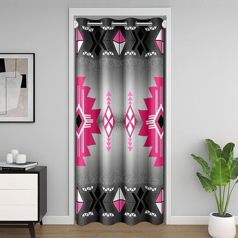 Rideau de Porte Aztec Boho Rideau Occultant 200x200 Décor Mexicain Rideaux Porte Enfants Adolescents Adultes La Géométrie Ethnique Tribale Exotique Noir Rose Rideaux de Placard - 106L X 203H cm (1 Pan (1/5)