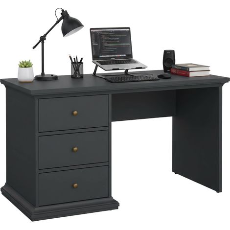 Dmora - Escritorio Françoise, Escritorio multiusos, Mesa de oficina para PC, El plan de trabajo, 130x62 h74 cm, Gris