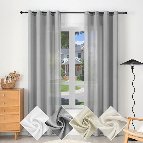 WOLTU 1x Cortinas Interiores Semitransparentes Modernas 100% Poliéster con Anillas Gris 135x245cm ,Cortina sin correas