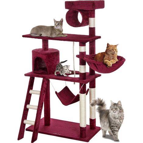 Albero Tiragraffi per Gatti Parco Giochi Cuccia Graffiatoio gatto 142cm Rosso (1/5)