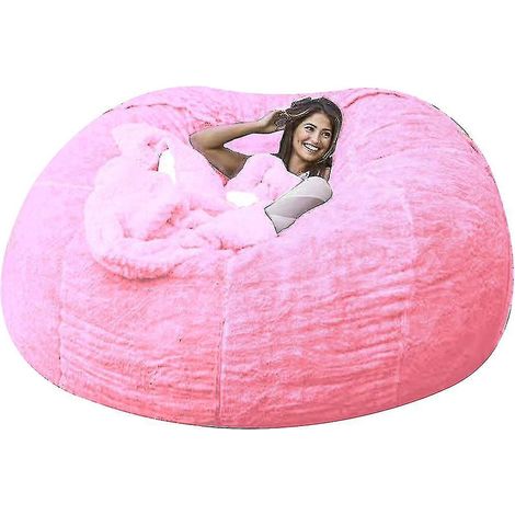 Pouf Lazy Sofa en fausse fourrure rose - 135 cm x 65 cm