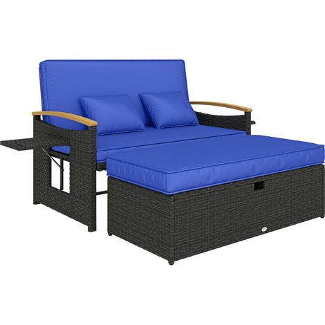 Outsunny Double Garden Rattan Daybed with Storage Ottoman, Brown