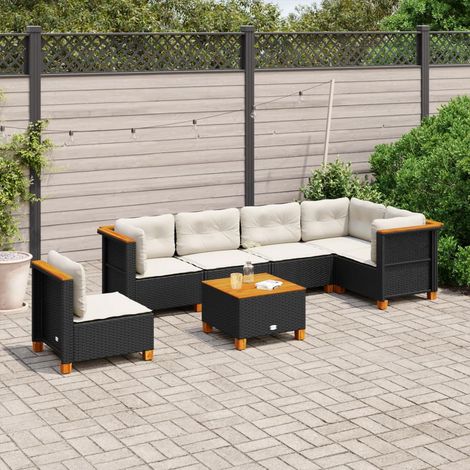 vidaXL Salon de jardin 7 pcs avec coussins noir résine tressée (1/5)