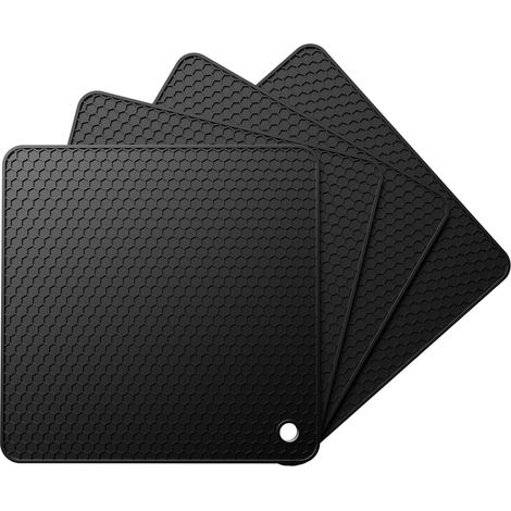 Maniques en silicone pour casseroles, théières et bols, résistantes à la chaleur jusqu'à 230 °C, compatibles lave-vaisselle, antidérapantes, motif nid d'abeille, lot de 4, noires, 17 × 17 cm (1/5)
