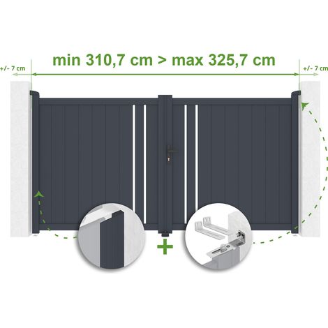 Portail battant ajustable en largeur GIONA 3m H.160cm Aluminium Gris Anthracite (1/4)