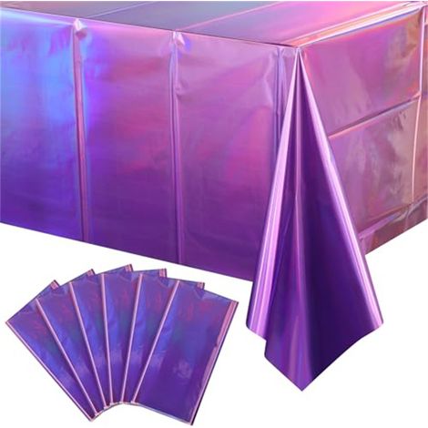 Six nappes en plastique violet perle, nappes rectangulaires jetables découpées au laser, décorations de fête, dimensions : 54 x 108 pouces. (1/5)