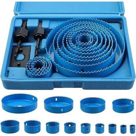 17 Pcs Kit Scies Cloches bi-métal en Acier Carbone 19-127mm Scie Cloche Coffret pour Bois, Plaque de Plâtre et Plaques de Plâtre bleu, Profondeur de Coupe 25 mm