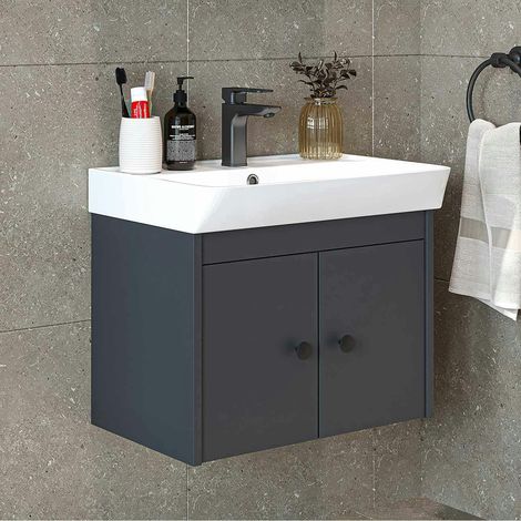 Meuble vasque suspendu 60 cm anthracite 2 portes JUSA (1/5)