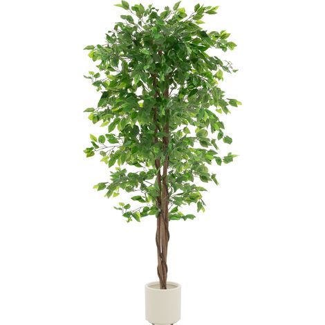 ML-Design Ficus Artificial 180 cm, Planta de Interior/Exterior con Tronco de Madera Natural en Maceta Árbol Grande Realista Decorativo de Plástico para Oficina y Hogar, Fácil de Cuidar