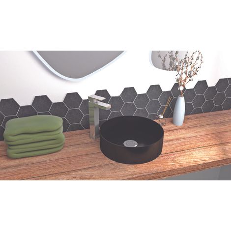 ONDEE ZEN - Vasque ronde à poser BLAKA - Noir - 39,5cm - Céramique - Sans trop plein (1/3)