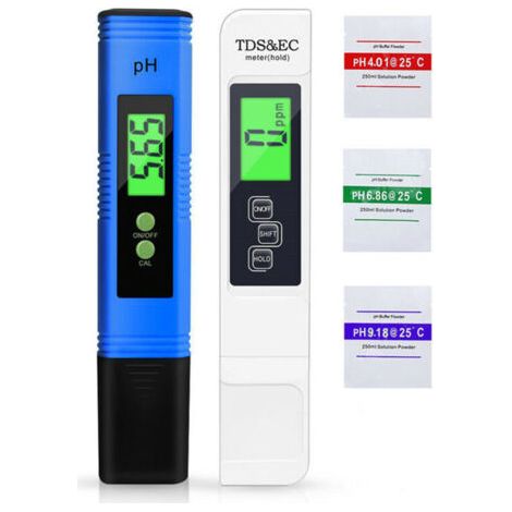 Pair Testeur 5 en 1 BIO pH, TDS et EC, testeur de température, testeur de qualité de l'eau avec écran LCD, testeur numérique de qualité de l'eau (ATC) pour eau potable, testeur de pH électronique