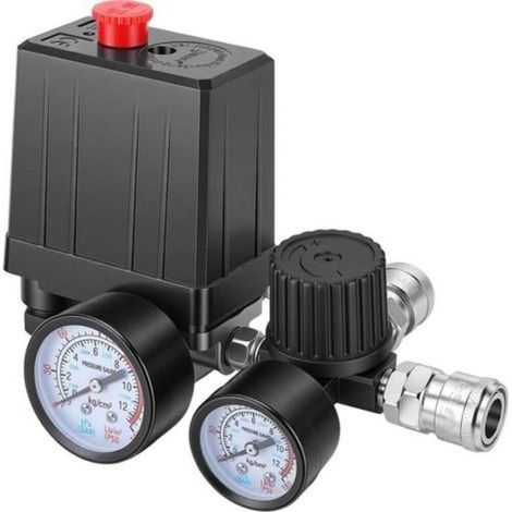 Pressostat compresseur 220V – 20A – 90-120 PSI – Manomètre – Soupape sécurité – Raccords – Kit complet – Performant – Fiable (1/5)