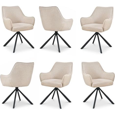 Bon Furni Tela Silla de comedor Beige, Set de 6, giratoria 360°, ergonómica con cojín de muelles, cremallera oculta y patas ajustables