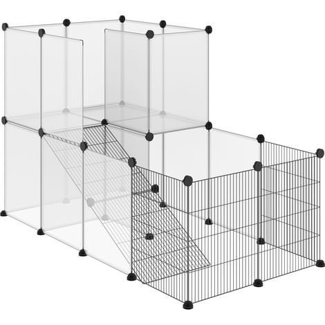 Enclos d'intérieur pour lapins, 2 niveaux, parc modulable pour petits animaux, 27 pièces, 140 x 70 x 90 cm, noir (1/5)