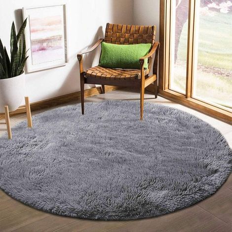 Tapis rond moelleux pour chambre à coucher, salon, chevet, chambre à coucher, ménage, tapis en peluche moderne adapté (gris, diamètre 160 cm) (1/4)