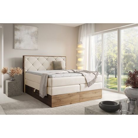 Boxspringbett Schlafzimmerbett NAVEL 200x200cm in Stoff Rouge Creme (1/5)