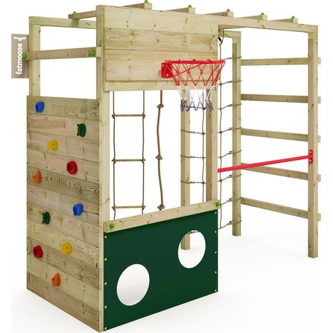 FATMOOSE Klettergerüst CleverClimber mit Sandkasten & Leiter, extrem witterungsbeständig, Basketballkorb, Torwand - Grün