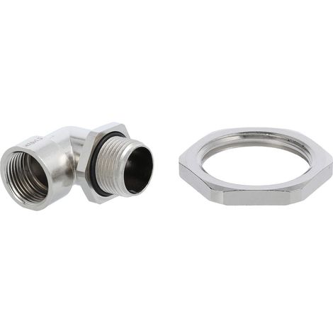 STEX24 Winkelverschraubung mit Gegenmutter M20x1,5 Zink-Druckguss vernickelt Gewindelänge 16,0mm - 1 Stück