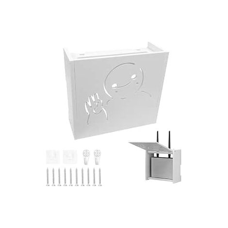 Cache Box, Internet Box Cover, Internet Storage Box, 22 x 20 x 8.5 cm, Internet Box Support for Hiding Cables and Router Sockets, Wall Mounting, Furniture Internet Box, White (1/5)