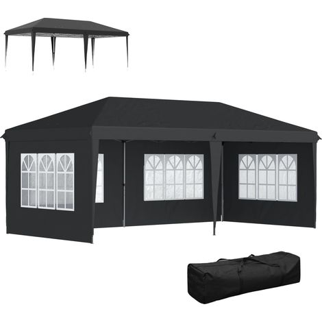 Tonnelle pop-up pliante - tente de réception - 3 x 6 m 3 cotés démontables noir