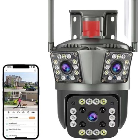 Caméra de Surveillance extérieure PTZ WiFi 4K 6 MP, Double Objectif, Trois écrans, détection de Mouvement, Surveillance IP extérieure(Only Camera) (1/5)