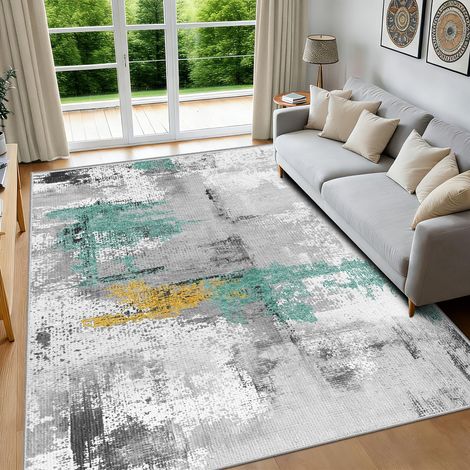 Tapis Salon Vert Gris 120x180 cm, Tapis Lavable en Machine et Antidérapant Tapis Abstrait Moderne à Poils Courts pour Chambre, Salon, Salle à Manger et Bureau (1/5)