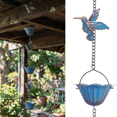 Regenrinne für Dachrinnen, 2,4 m, Vintage, in Blau mit 7 Kolibris und Bechern (Blau) (1/5)