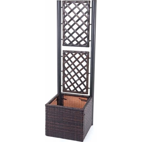 Jardinière avec treillis en polyrotin, HWC-D76, 142x43x43 cm - marron (1/5)