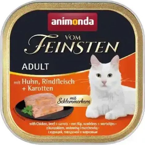 Animonda Cat  Vom Feinsten Adult - pour les gourmets  Aliment humide pour chats adultes - Barquette de 100 g - Poulet, bœuf et carottes 100 g