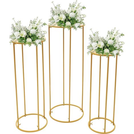 Juego de 3 soportes para flores de boda, 59 cm/79 cm/100 cm, metal alto, soporte para flores, jarrón de suelo, para decoración de bodas, fiestas y eventos (sin flores)