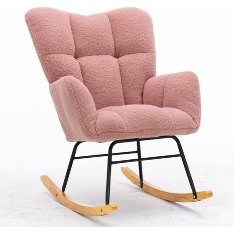 CHICFURN Sillón balancín 89x70x95 cm de tela peluche rosa, respaldo alto para salón (1/5)