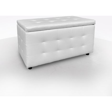 PANCA CONTENITORE CM 82X43 H. 46 IN ECOPELLE BIANCA (1/5)