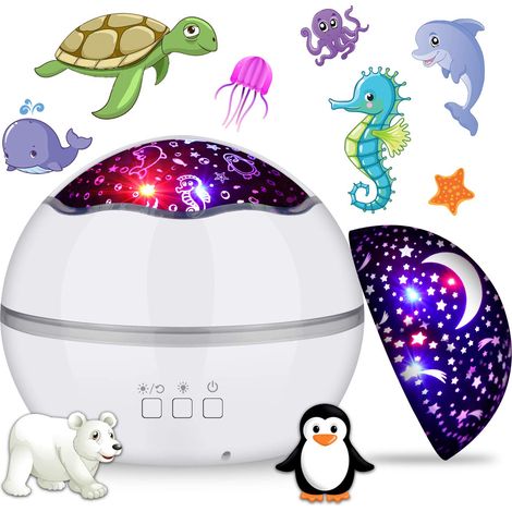 Filiyano – Projecteur veilleuse rotatif à 360° pour enfants 2 en 1 Ciel étoilé et monde marin, veilleuse bébé (blanc) (1/5)