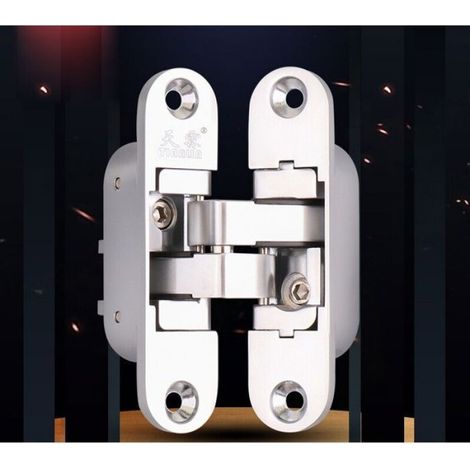 Charnière invisible 3D aluminium – Inox satiné – Pour portes jusqu'à 60 kg – Dimensions 58x95mm – Angle d'ouverture 180° (1/5)