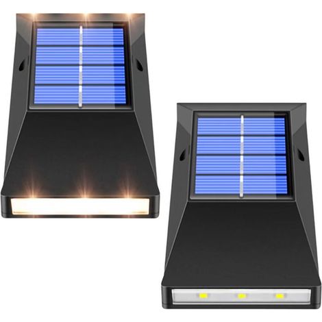 Lot de 2 appliques murales solaires LED Up & Down Light,IP65 6 LED éclaire vers le haut et vers le bas,applique murale solaire, lumière chaude (1/5)